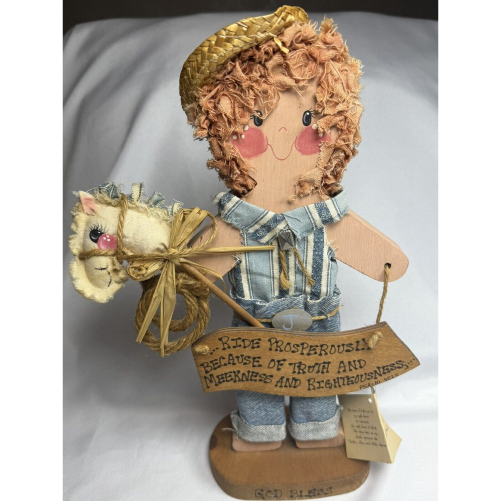 VTG 90’s Scripture Kids Crystal Percell Handmade Wood Peace God Bless Psalm Tag